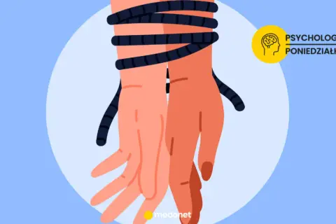 Dłonie spętane czarną liną, symbolizujące toksyczny związek. Test na jego obecność.